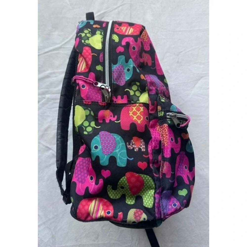 FAB Starpoint Elephant Print Backpack Multi-Color School Bag Black Canvas F277
